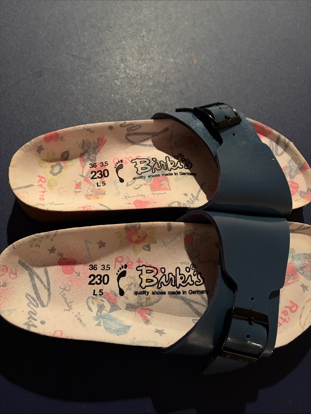 NWOT Size 36 Birki’s  Navy Slide Sandals